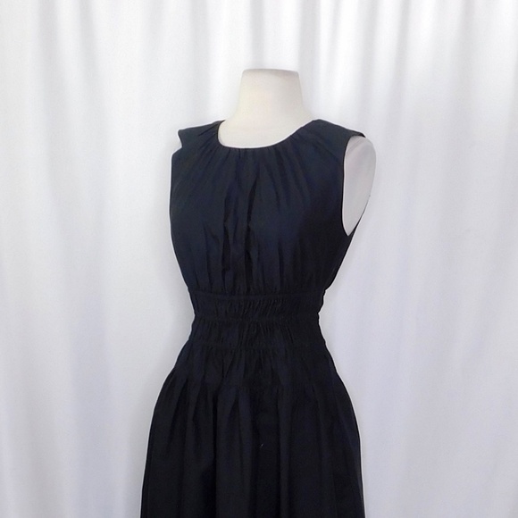NWT!! J. CREW Hyacinth Dress Smocked Cotton Poplin Black Midi Pockets Poplin XSP - Picture 7 of 16
